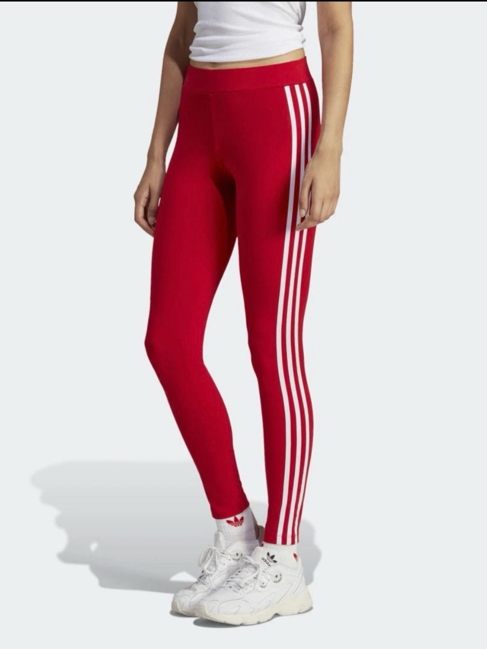 adidas Red Leggings with White Three-Stripe Detail